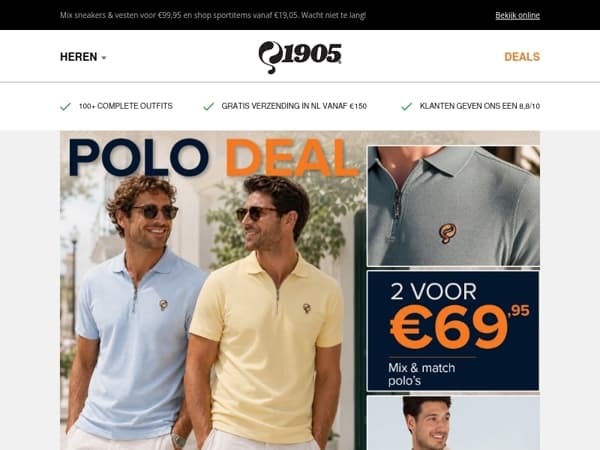 2 polo's voor €69,95. Kies uit 50+ modellen ☀️