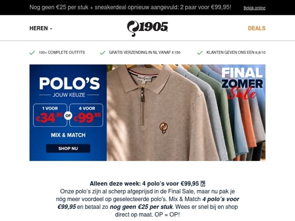 Alleen deze week: 4 polo’s voor €99,95