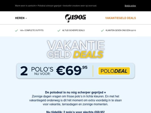 Vakantiegeld deals: 2 polo’s nu voor €69,95