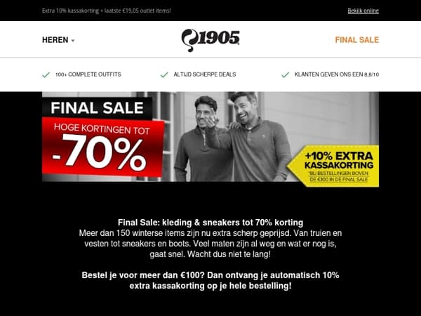 Laatste maten: Final Sale tot 70% korting!