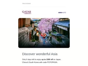 🌸 Up to 150€ off on Japan, China & Korea