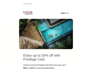 Unlock up to 20% off, when you join Privilege Club