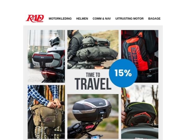 Inpakken en korting pakken! 15% korting op Givi, Oxford en Alpinestars bagage.