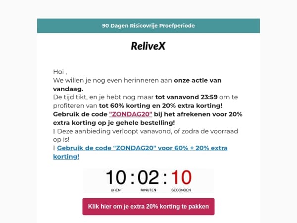 De klok tikt! 60% korting + 20% extra — actie eindigt vanavond!