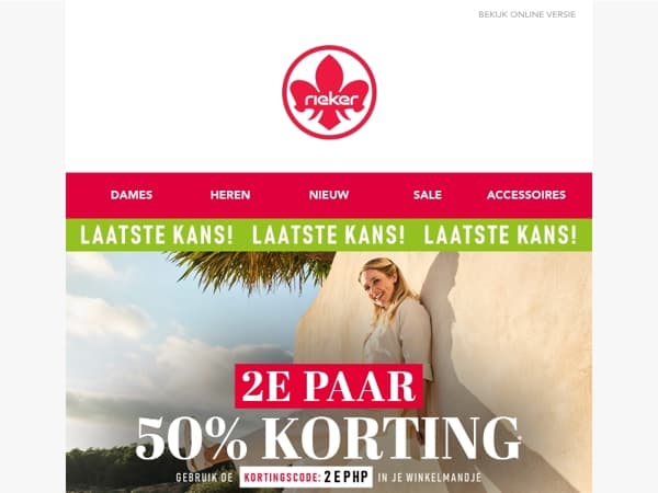 LAATSTE DAG: 2e paar 50% korting