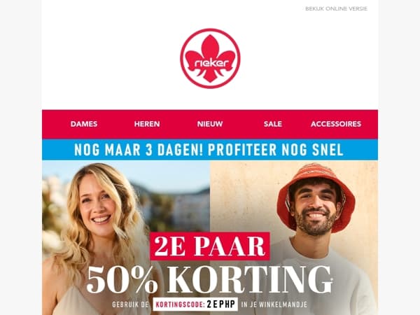 Laatste kans: nog maar 3 dagen het tweede paar met 50% korting!
