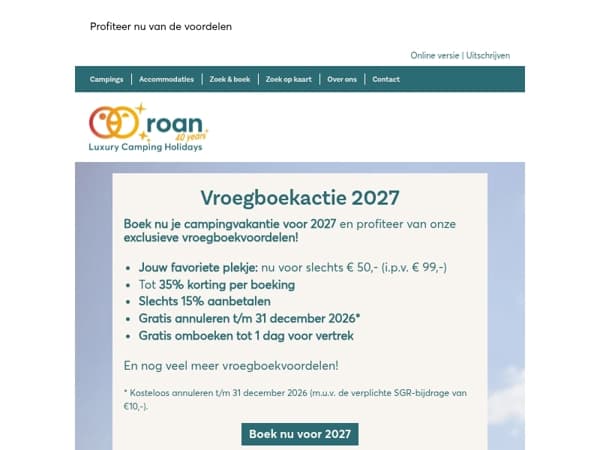 Vroegboeken voor 2027 is van start!