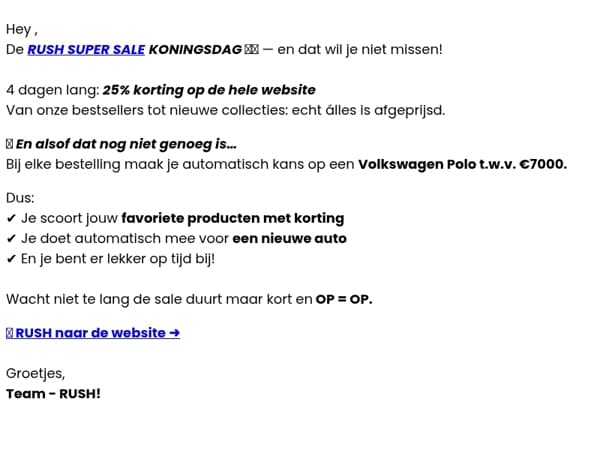 🔥 KONINGSDAG DEAL: 25% KORTING + Kans op een Volkswagen Polo!