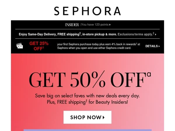 50% off select beauty starts today 💋