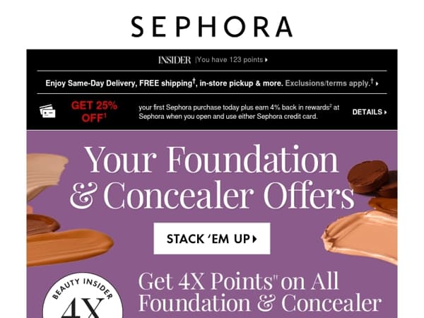 PSA 📣 Get 4X points on go-to foundations & concealers.