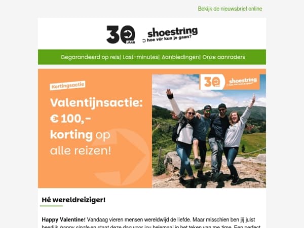 Nú € 100,- korting op ALLE reizen