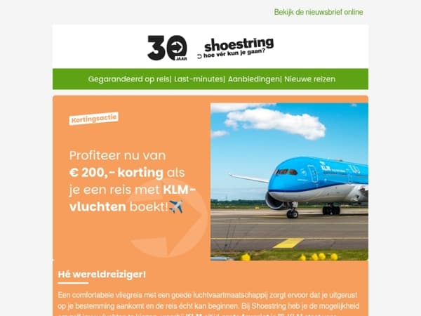 € 200,- korting op alle reizen met KLM-vluchten 💙✈️
