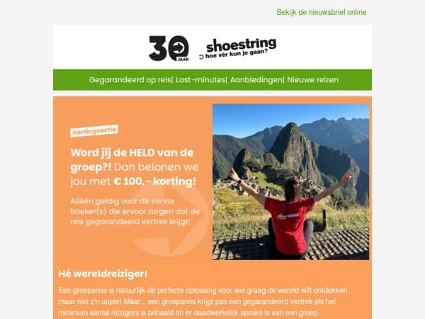 Word de HELD van de groep en krijg € 100,- korting!