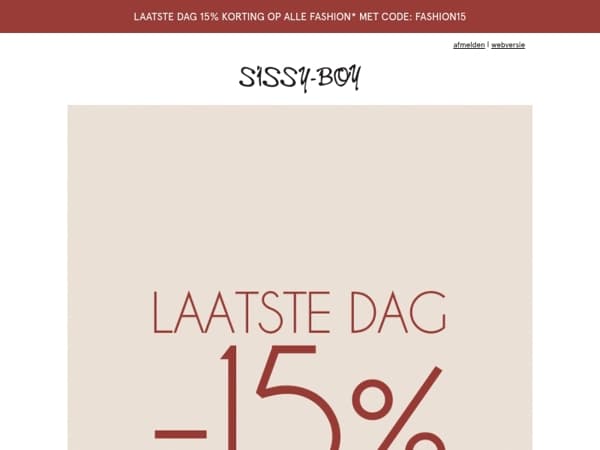 Laatste dag: exclusief 15% korting