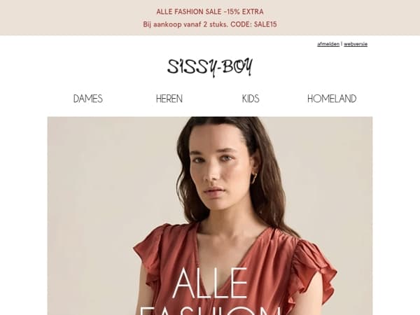 Alle Fashion SALE 15% extra korting!