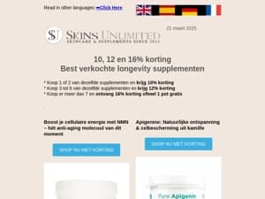 Tot 16% korting op NMN, NR, urolithin A, fisetin and Apigenin