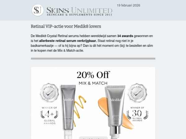 Werelds beste Retinal serum nu tijdelijk 20% korting - Log in op je Medik8 account