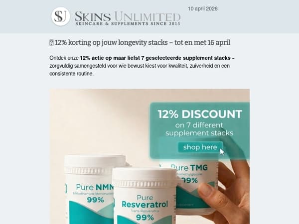 🔥 12% korting op jouw longevity stacks