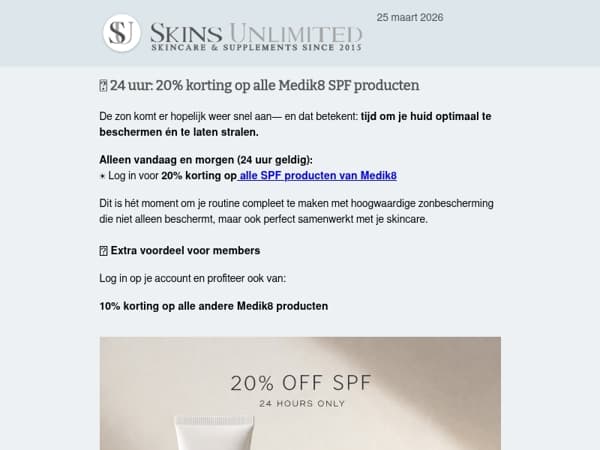 ⏰ 24 uur: 20% korting op alle Medik8 SPF producten