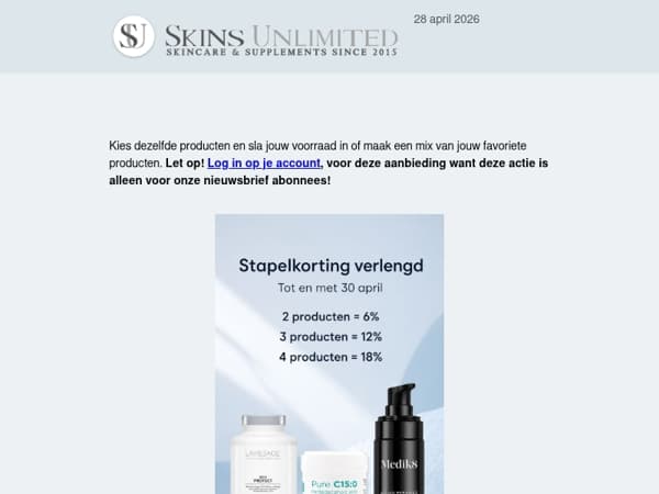 18% stapelkorting verlengd tot en met 30 april