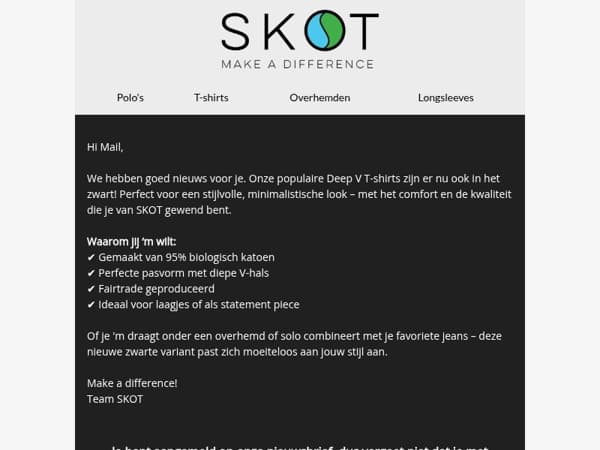 Hi Mail, we hebben nu ook jouw favoriete t-shirt in het zwart!