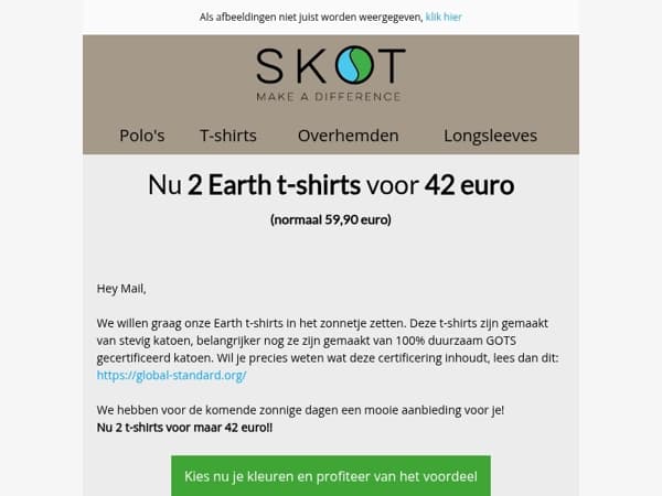 Ontdek onze 100% GOTS© katoenen t-shirt, Mail! 🌍