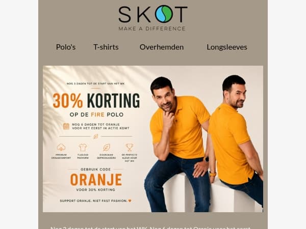 🇳🇱 Nog 6 dagen tot Oranje. 30% korting op Fire Polo's