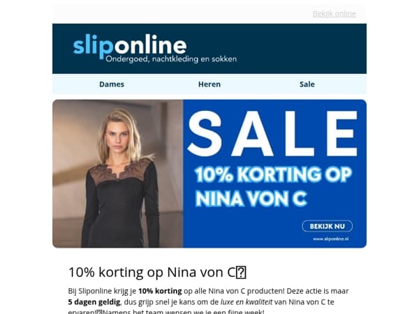 Nu, 10% korting op Nina von C ondergoed
