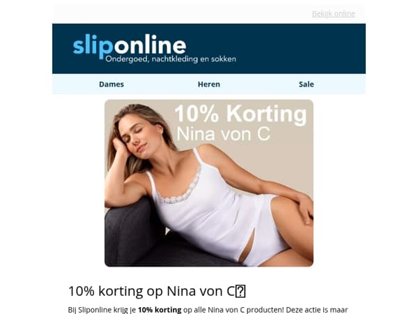 Nu, 10% korting op Nina von C ondergoed