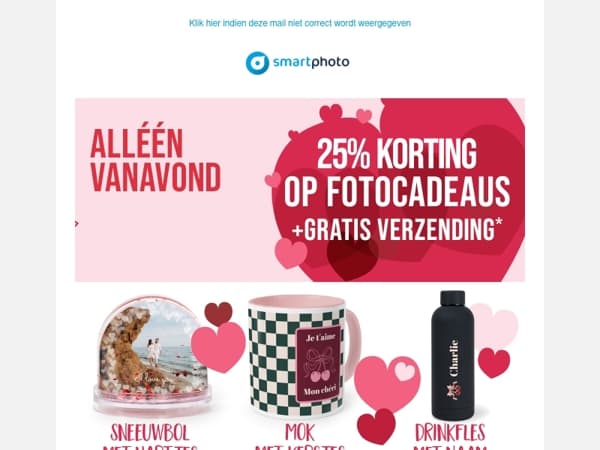 Hi, alleen vanavond: 25% korting op alle fotocadeaus