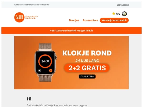 Alleen vandaag: 2+2 GRATIS op alle bandjes 🕒