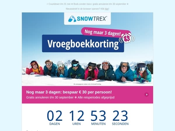 Nog maar 3 dagen: 30 euro korting per persoon