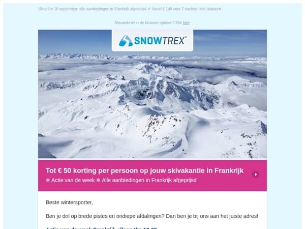 ❄ Frankrijk: tot 50 euro korting per persoon op alle aanbiedingen