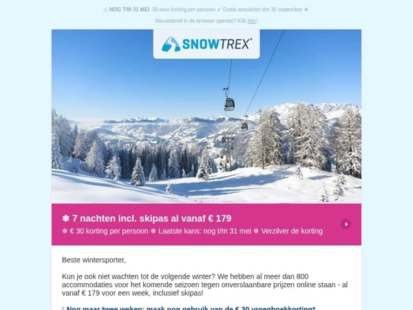 ❄ Vroegboekkorting: al vanaf 179 euro op skivakantie, incl. skipas 