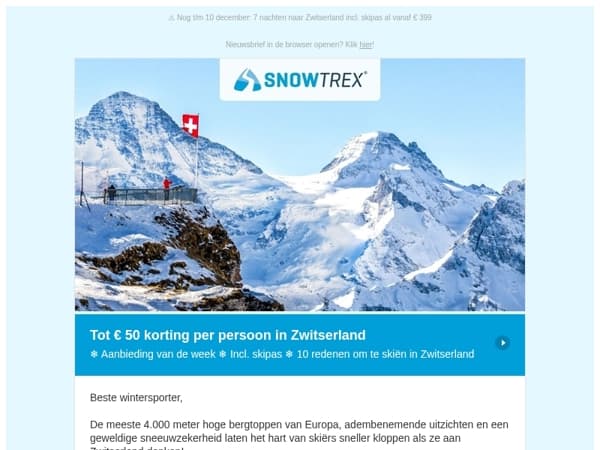 ❄ Skiën in Zwitserland: tot 50 euro korting per persoon op alle aanbiedingen