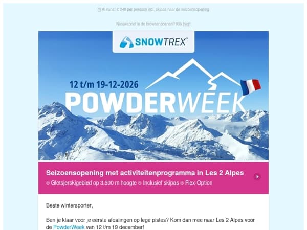 ❄️ Alle deals afgeprijsd: PowderWeek in Les 2 Alpes 