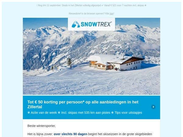 ❄ Zillertal: Tot 50 euro korting per persoon op alle deals ❄ 90 dagen tot de start van het seizoen