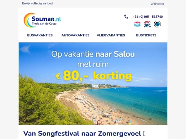 € 80,- korting op uw vakantie naar Salou!