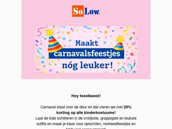 SoLow maakt carnavalsfeestjes nog leuker: Nu 20% korting!