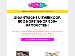 Mega korting: 50% op 500+ items! 🎉