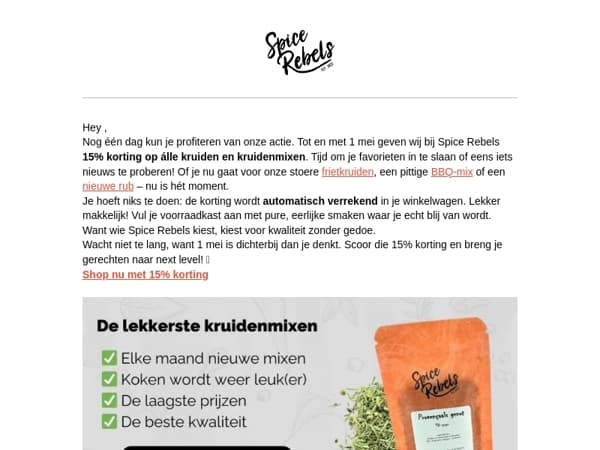 Nog één dag: 15% vakantiekorting op alles 😍