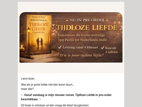  Vanaf vandaag is mijn nieuwe roman Tijdloze Liefde in pre-order beschikbaar.