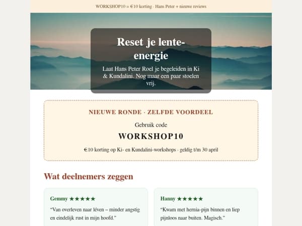 , nieuwe reviews + WORKSHOP10 (Ki & Kundalini)