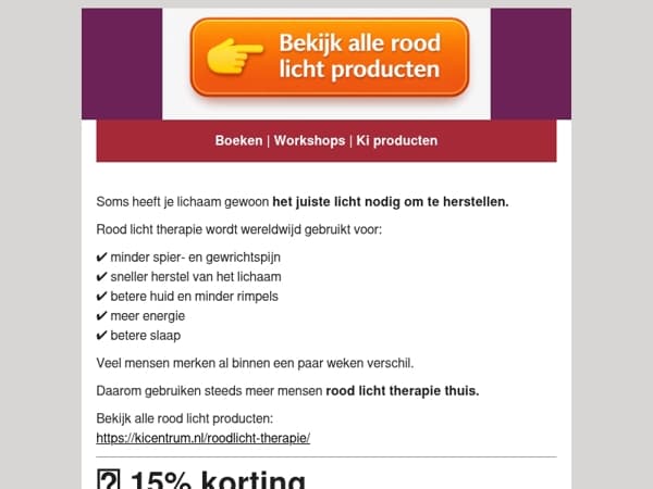  🔥 Minder pijn en meer energie? Ontdek rood licht (15% korting)