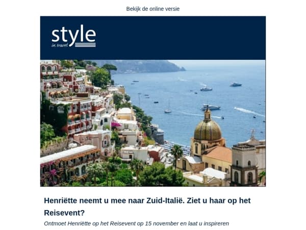 Henriëtte neemt u mee naar Zuid-Italië. Ziet u haar op het Reisevent?