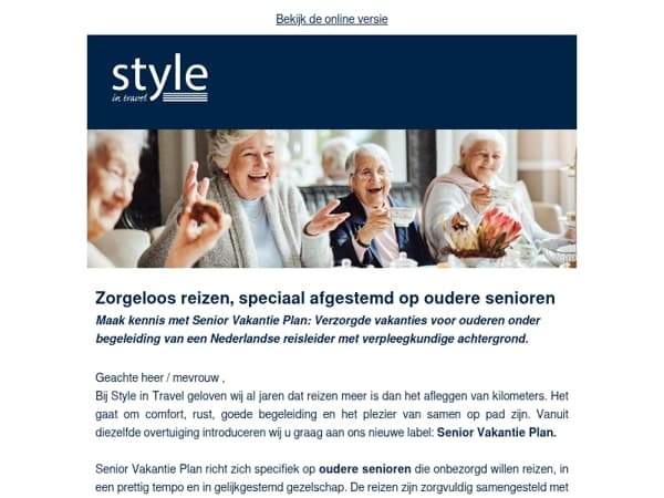 Style in Travel neemt reisorganisatie Senior Vakantie Plan over