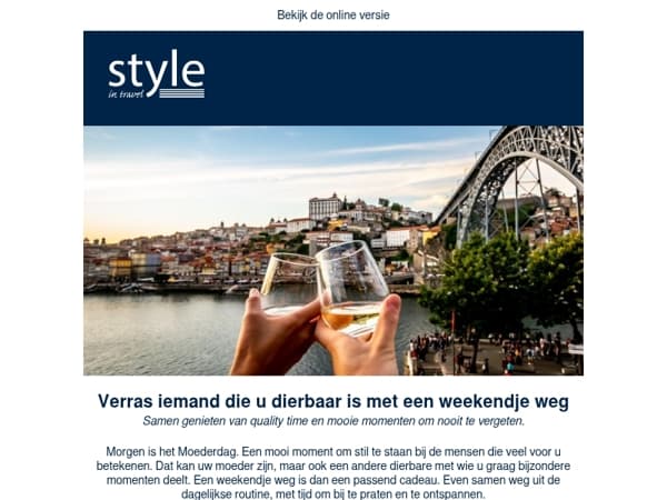 Verras iemand die u dierbaar is met een weekendje weg!