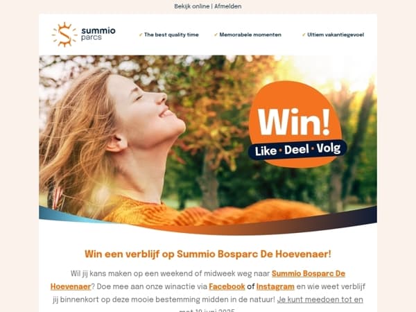 Win een gratis verblijf bij Summio Bosparc De Hoevenaer! 🎉