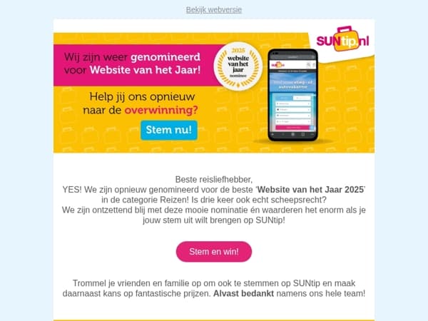 Stem op SUNtip als Beste Website van het Jaar 2025!