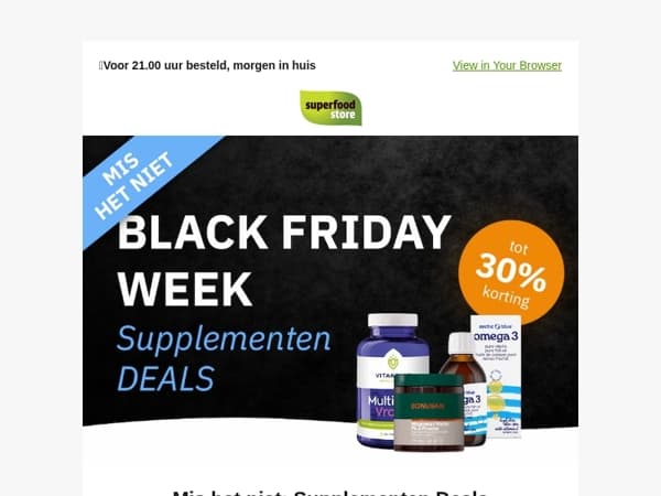 Tot 30% korting op supplementen 🖤